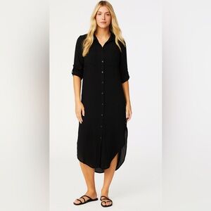 L.I.F.E. Black Button Down Maxi Blouse Beach Cover Up Size M
